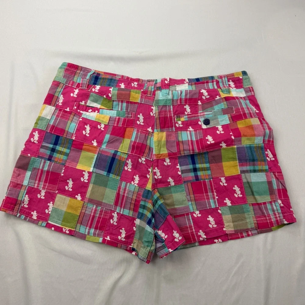 Disney Parks Plaid Patchwork Shorts Womens XL Pink Mickey Mouse Madras K490-3728